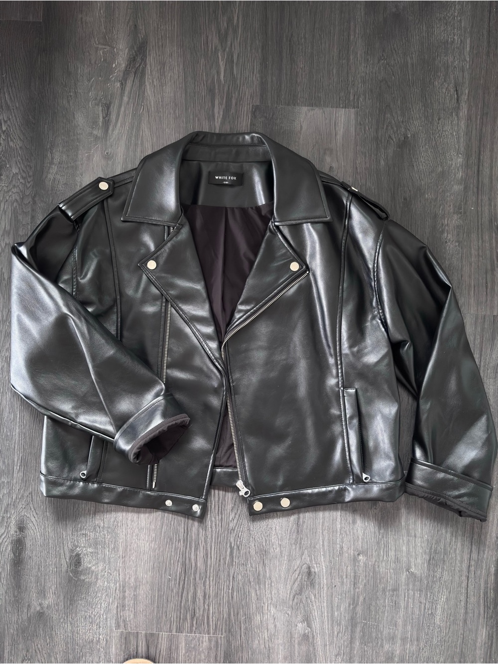 White Fox Boutique Black Faux Leather Women's Biker Jacket